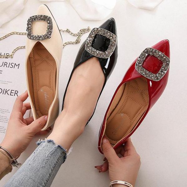women shoes flat loafers rhinestones buckles flats lady slip on single shoes pointed toe patent leather footwear plus size 42 43, Black 
women shoes flat loafers rhinestones buckles flats lady slip on single shoes pointed toe patent leather footwear plus size 42 43, Black