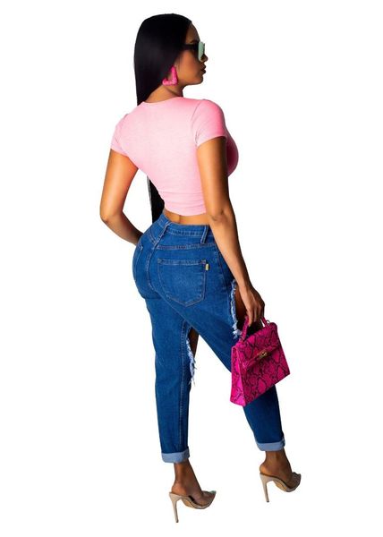plus-size stretch ripped high-waisted jeans for summer 2019, Blue 
plus-size stretch ripped high-waisted jeans for summer 2019, Blue