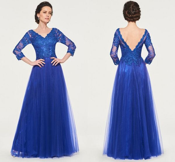 modern royal blue mother of the bride groom dresses illusion lace applique 3/4 sleeves tulle long wedding party evening formal dress, Black;red
modern royal blue mother of the bride groom dresses illusion lace applique 3/4 sleeves tulle long wedding party evening formal dress, Black;red