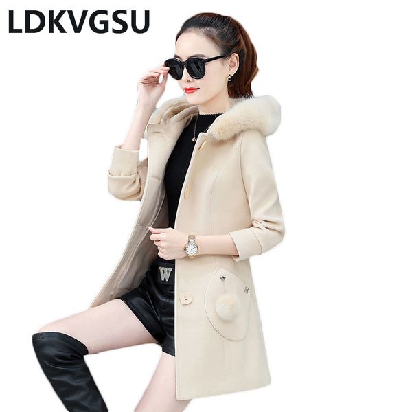 woolen coat women medium long jacket 2018 fashion autumn winter slim woolen women with fur collar hooded outerwear is1505, Black
woolen coat women medium long jacket 2018 fashion autumn winter slim woolen women with fur collar hooded outerwear is1505, Black