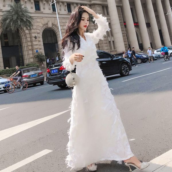 white long skirt 2020 summer new womens fairy temperament tassel long-sleeved dress evening dress fairy, White;black
white long skirt 2020 summer new womens fairy temperament tassel long-sleeved dress evening dress fairy, White;black