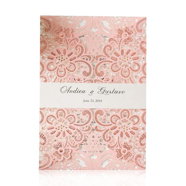 wishmade laser cut wedding invitations kits with pink lace floral design and white printable waist card for engagement party favors, Black
wishmade laser cut wedding invitations kits with pink lace floral design and white printable waist card for engagement party favors, Black