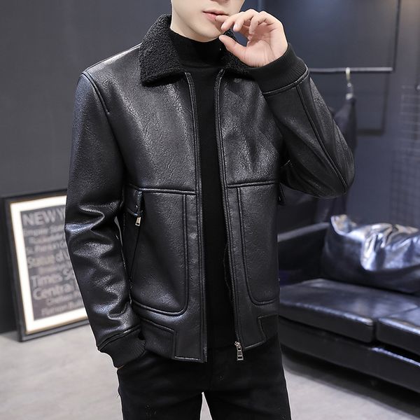 men's fur & faux the winter 2021 men imitation leather youth fashion and leisure lambs wool jacket, Black
men's fur & faux the winter 2021 men imitation leather youth fashion and leisure lambs wool jacket, Black