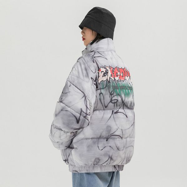 original tide brand men's high street graffiti spray color old men's couple jacket windproof cotton coat, Black
original tide brand men's high street graffiti spray color old men's couple jacket windproof cotton coat, Black