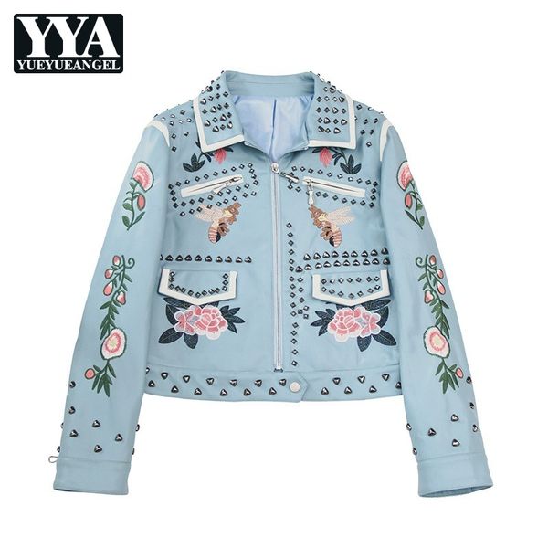 2019 new flower embroidery rivet motorcycle biker womens faux leather jackets autumn long sleeve female slim fit outerwear coats, Black
2019 new flower embroidery rivet motorcycle biker womens faux leather jackets autumn long sleeve female slim fit outerwear coats, Black