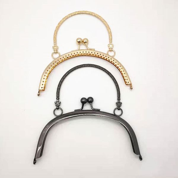 

new diy craft metal handbag handle replacement frame kiss clasp lock handle arch bag making purse handbag tote round shaped gold, Black