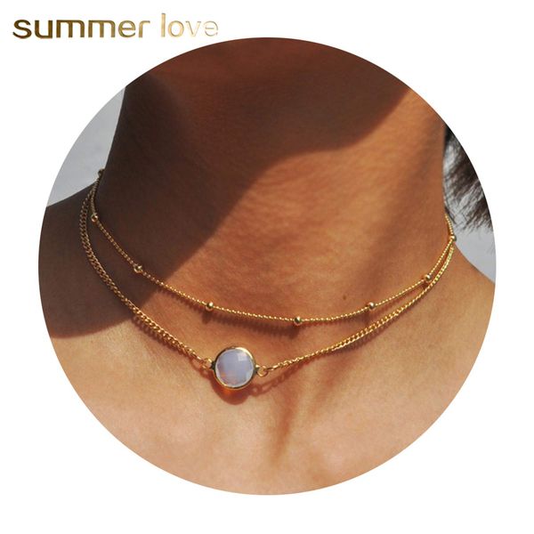 double chain gold alloy small beads pendants choker necklace for women bohemian geostone charm necklace trendy jewelry, Silver
double chain gold alloy small beads pendants choker necklace for women bohemian geostone charm necklace trendy jewelry, Silver