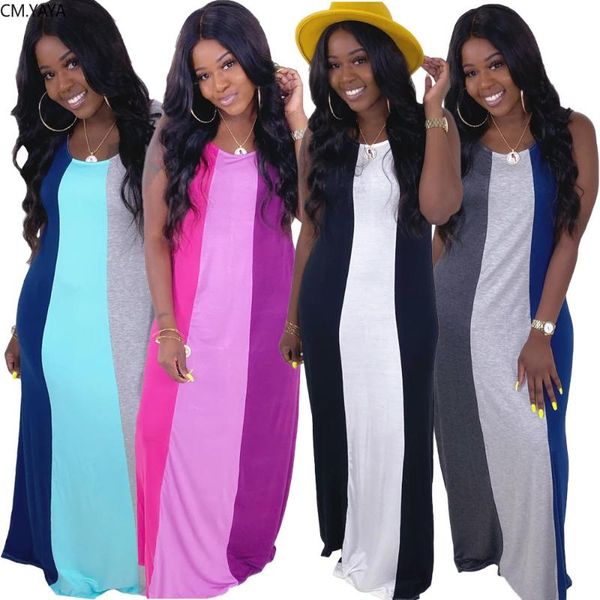 cm.yaya women colors patchwork sleeveless o-neck slim long dress fashion classic beach streetwear maxi dresses, Black;gray
cm.yaya women colors patchwork sleeveless o-neck slim long dress fashion classic beach streetwear maxi dresses, Black;gray