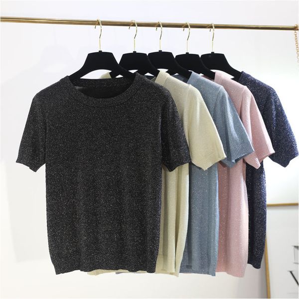 lurex short sleeve women summer glitter basic knit t shirt o-neck loose bling t-shirt solid shiny tee shirt female pullover y19072701, White
lurex short sleeve women summer glitter basic knit t shirt o-neck loose bling t-shirt solid shiny tee shirt female pullover y19072701, White