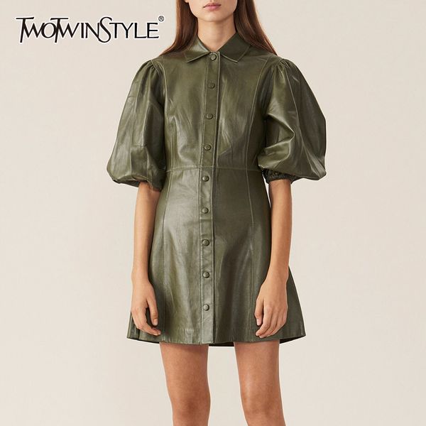 twotwinstyle pu leather dress for women lapel collar puff sleeve high waist mini dresses female 2019 autumn big size fashion new, Black
twotwinstyle pu leather dress for women lapel collar puff sleeve high waist mini dresses female 2019 autumn big size fashion new, Black