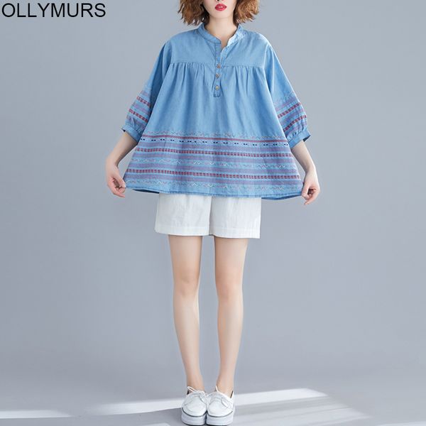 2020 new summer women fashion elegant embroidery jean female ladies plus size large cotton denim doll blouse shirt blusas, White
2020 new summer women fashion elegant embroidery jean female ladies plus size large cotton denim doll blouse shirt blusas, White