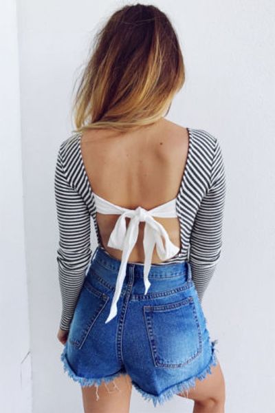 fashion new women ladies summer long sleeve round neck back lace up t-shirt ladies striped backless slim, White
fashion new women ladies summer long sleeve round neck back lace up t-shirt ladies striped backless slim, White