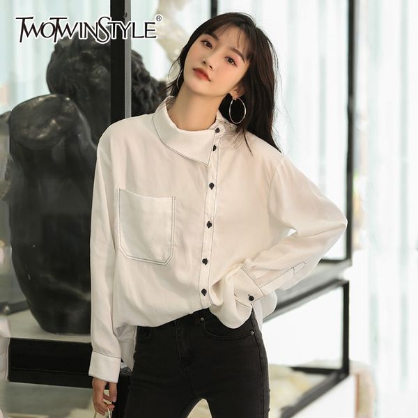 twotwinstyle irregular womens shirt blouse long sleeve single breasted loose shirts women fashion korean 2019 spring clothes new, White
twotwinstyle irregular womens shirt blouse long sleeve single breasted loose shirts women fashion korean 2019 spring clothes new, White