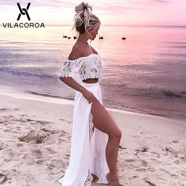 white women party dress lace off the shoulder split floor-length maxi dress 2 piece set long boho dress vestidos de festa, Black;pink
white women party dress lace off the shoulder split floor-length maxi dress 2 piece set long boho dress vestidos de festa, Black;pink