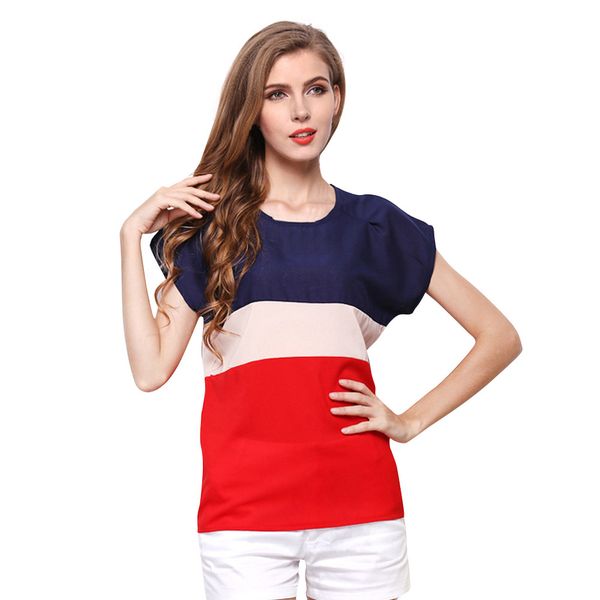 women summer stripe chiffon round neck wildsummer short sleeve casual roupas femininas#15, White
women summer stripe chiffon round neck wildsummer short sleeve casual roupas femininas#15, White