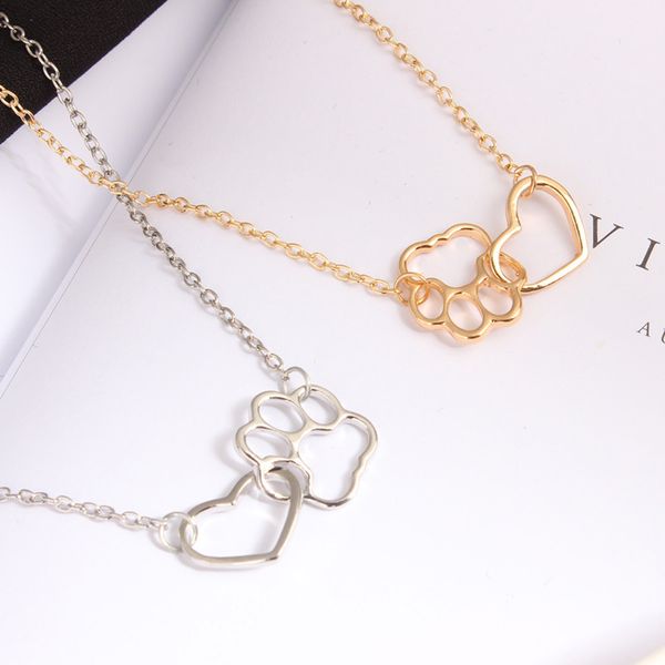 hollow pet paw footprint necklaces cute animal dog cat love heart pendant necklace for women girls jewelry necklace, Silver 
hollow pet paw footprint necklaces cute animal dog cat love heart pendant necklace for women girls jewelry necklace, Silver