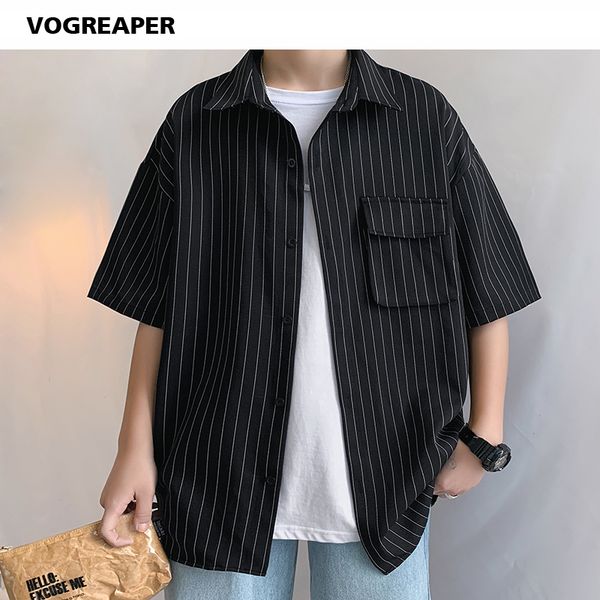 vogreaper summer new men shirt short sleeve korean fashion cotton black white striped shirt male streetwear summer shirts 5xl, White;black
vogreaper summer new men shirt short sleeve korean fashion cotton black white striped shirt male streetwear summer shirts 5xl, White;black
