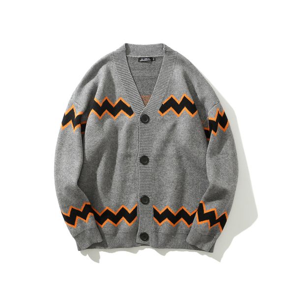 2019 autumn cardigan new sweater male v-neck color matching wave pattern knit sweater pull homme korean sweaters, White;black
2019 autumn cardigan new sweater male v-neck color matching wave pattern knit sweater pull homme korean sweaters, White;black