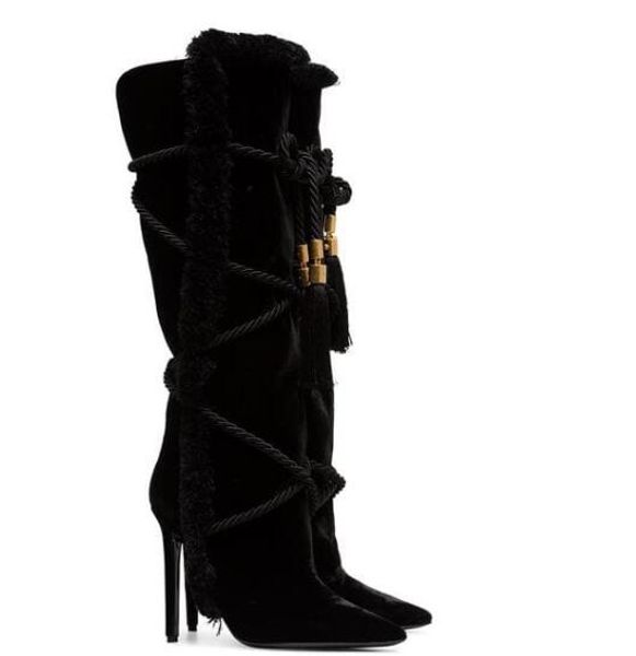 women black lace up tassel knee-high boot pointed toe suede high heel shoes chic boots size 35-43
women black lace up tassel knee-high boot pointed toe suede high heel shoes chic boots size 35-43