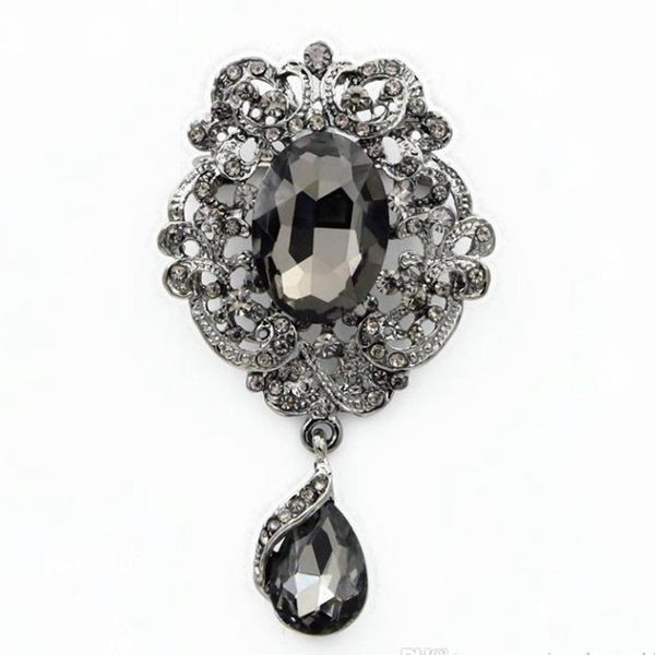 3 inch grey water drop crystal brooch black tone vintage style prom party gifts apparel accessorries, Gray
3 inch grey water drop crystal brooch black tone vintage style prom party gifts apparel accessorries, Gray