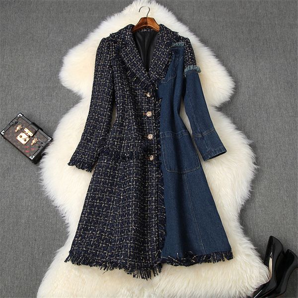 women 2019 denim patchwork plaid vintage long wool blend overcoat outerwear runway fashion winter tweed woolen jackets and coat, Black
women 2019 denim patchwork plaid vintage long wool blend overcoat outerwear runway fashion winter tweed woolen jackets and coat, Black