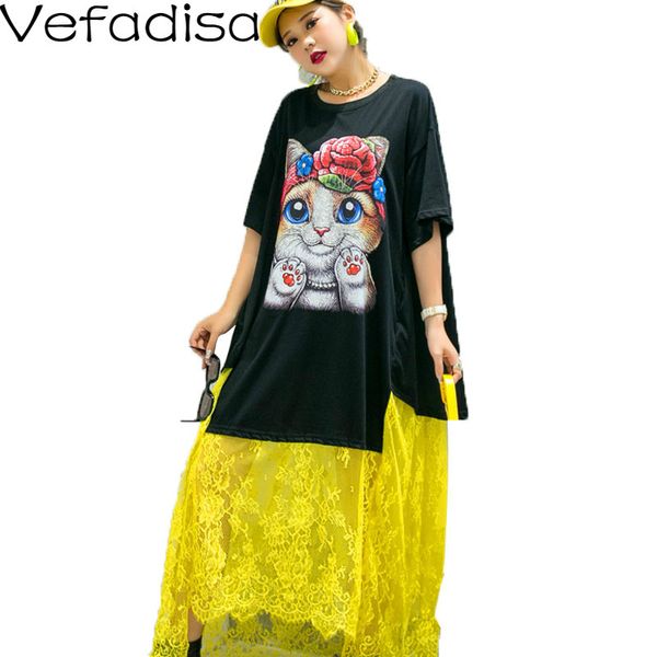 vefadisa black lace patchwork long dress cartoon print women dress 2020 short sleeve summer plus size loose qyf3022, Black;gray
vefadisa black lace patchwork long dress cartoon print women dress 2020 short sleeve summer plus size loose qyf3022, Black;gray
