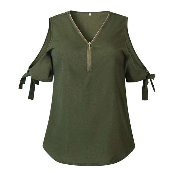 lace up casual cold shoulder loose shopping summer women street with zipper v neck pullover solid short sleeve daily, White
lace up casual cold shoulder loose shopping summer women street with zipper v neck pullover solid short sleeve daily, White