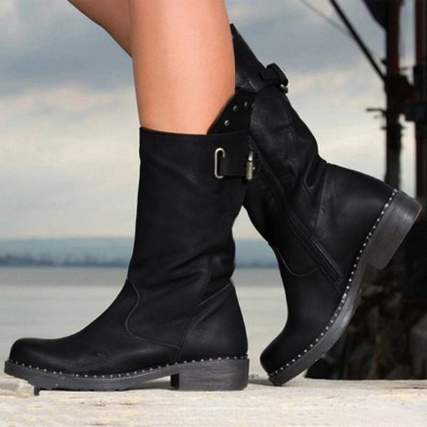 low heel boots for women western boots cowboy womens snow women bota feminina salto, Black