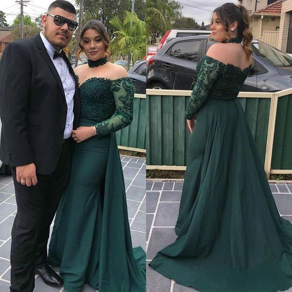 hunter green mermaid prom dresses 2019 off shoulder long sleeve plus size evening dress with detachable train lace formal party gowns, Black
hunter green mermaid prom dresses 2019 off shoulder long sleeve plus size evening dress with detachable train lace formal party gowns, Black