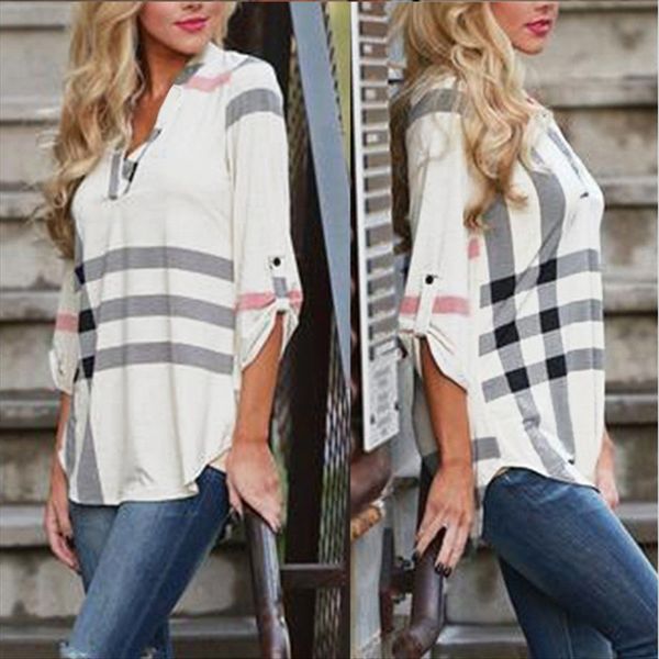 medium-length plaid v-neck seven-sleeve medium-length plaid t-shirt t-shirt v-neck seven-sleeve top, White
medium-length plaid v-neck seven-sleeve medium-length plaid t-shirt t-shirt v-neck seven-sleeve top, White