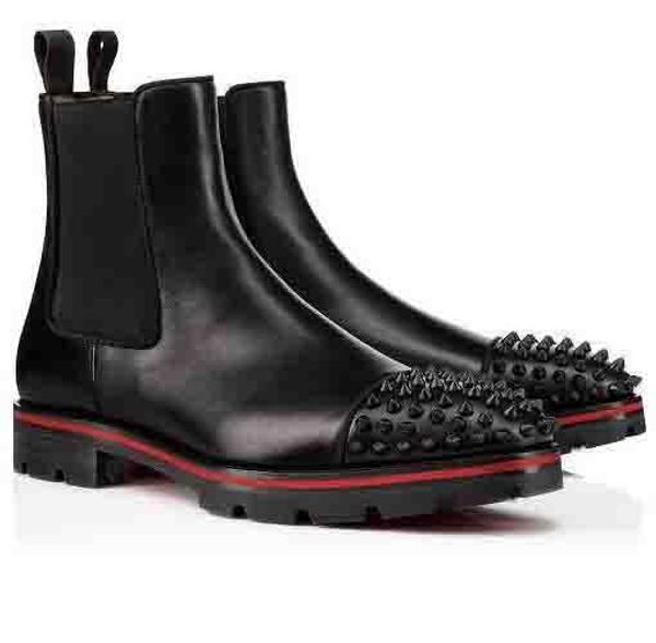 fashion luxury men boots red bottom design men ankle boots low heels genuine leather suede with rivets melon spikes flat short knight bo, Black
fashion luxury men boots red bottom design men ankle boots low heels genuine leather suede with rivets melon spikes flat short knight bo, Black