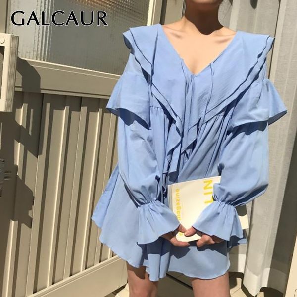 galcaur summer casual solid women dress v neck puff sleeve irregular ruffles big size mini shirt dresses female fashion 2019, Black;gray
galcaur summer casual solid women dress v neck puff sleeve irregular ruffles big size mini shirt dresses female fashion 2019, Black;gray