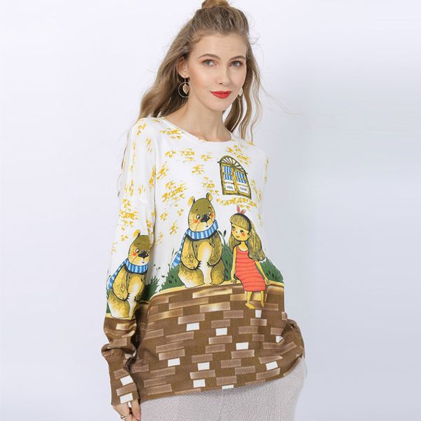 autumn spring plus size sweater female cute bear girl fashion printing knitted pullover loose knitted pullovers ta6347, White;black
autumn spring plus size sweater female cute bear girl fashion printing knitted pullover loose knitted pullovers ta6347, White;black