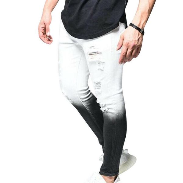 men ripped gradient skinny jeans frayed destroyed trousers slim breathable denim pants ie998, Black
men ripped gradient skinny jeans frayed destroyed trousers slim breathable denim pants ie998, Black