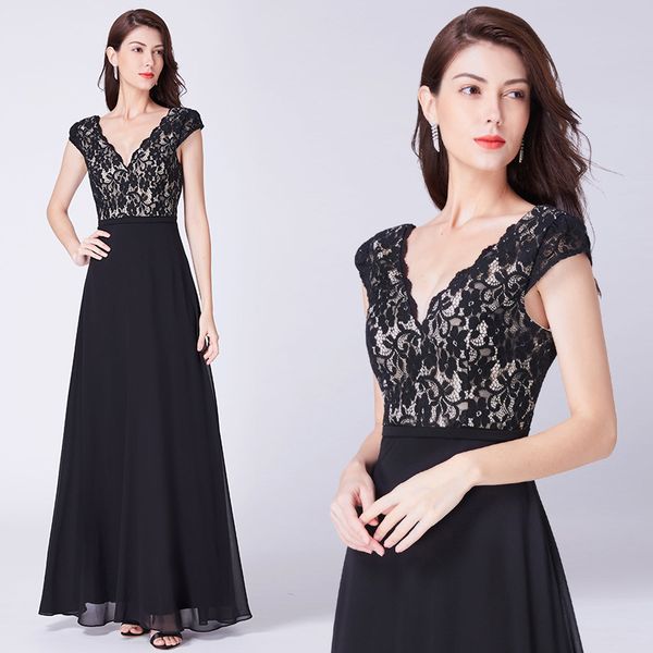 black evening dress long v-neck long chiffon prom dress with floral lace zipper back formal gowns, Black;red
black evening dress long v-neck long chiffon prom dress with floral lace zipper back formal gowns, Black;red