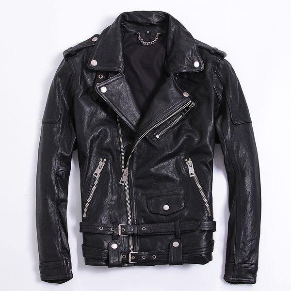 fit men's punk style slim genuine leather with belts high fashion motorcycle men sheepskin tight rock jacket male, Black
fit men's punk style slim genuine leather with belts high fashion motorcycle men sheepskin tight rock jacket male, Black