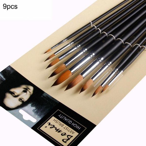 9pcs Long Handle Nylon Watercolor Paint Brushes Gouache Acrylic Painting Brush Pen Pincel Para Pintura Art School Supplies