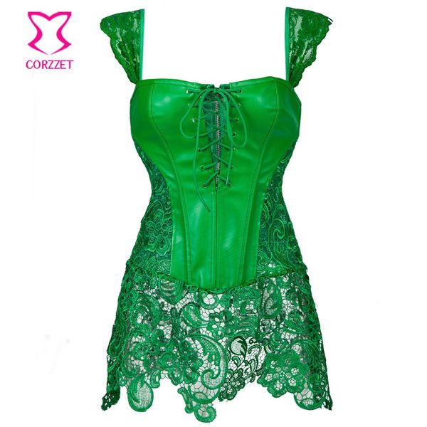 green leather and lace skirted gothic espartilhos e corpetes burlesque corset steampunk clothing plus size corsets and bustiers, Black;white
green leather and lace skirted gothic espartilhos e corpetes burlesque corset steampunk clothing plus size corsets and bustiers, Black;white
