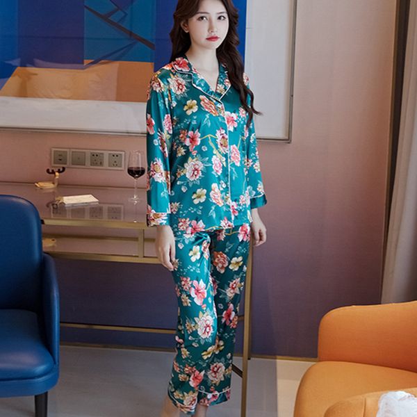 daeyard women pajamas luxury floral print shirts and pants 2pcs pajama set silk pijama sleepwear spring nightwear home clothes, Blue;gray
daeyard women pajamas luxury floral print shirts and pants 2pcs pajama set silk pijama sleepwear spring nightwear home clothes, Blue;gray