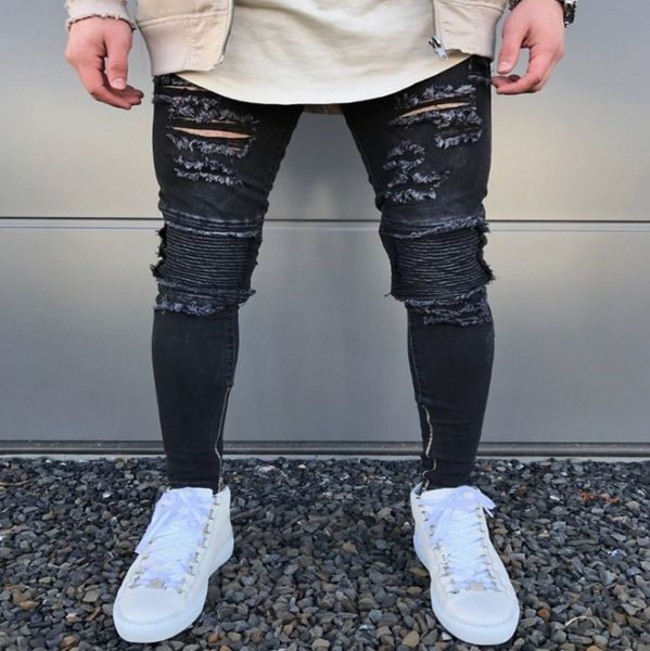 men's black pant slim ripped skinny biker jeans slim fit pleated ripped elasticity male tight mid waist denim pants, Blue
men's black pant slim ripped skinny biker jeans slim fit pleated ripped elasticity male tight mid waist denim pants, Blue