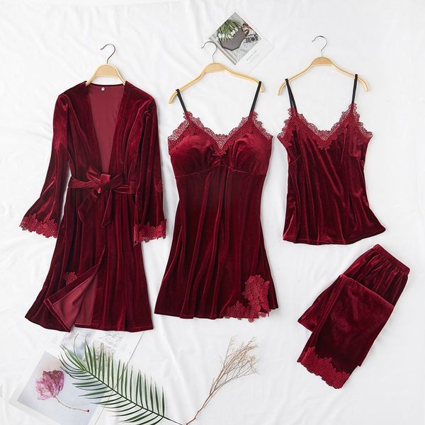 2019 new arrival velvet 4 pieces warm winter pajamas sets women lace robe pajamas sleepwear sleeveless nightwear, White
2019 new arrival velvet 4 pieces warm winter pajamas sets women lace robe pajamas sleepwear sleeveless nightwear, White