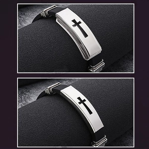 cuff punk rock black rubber silicone wristband bracelet stainless steel men charm bangles, White
cuff punk rock black rubber silicone wristband bracelet stainless steel men charm bangles, White