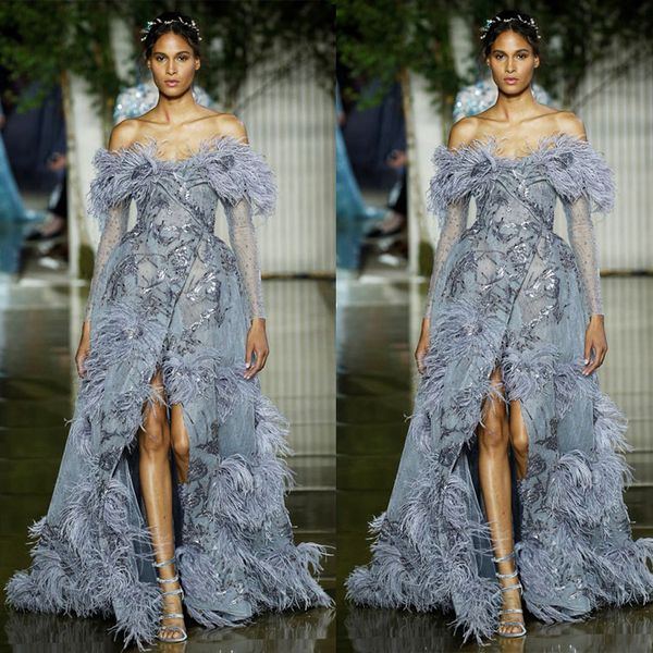 zuhair murad prom dresses luxury fur sequins off shouder evening gowns front split long sleeve celebrity red carpet fashion dresses, Black
zuhair murad prom dresses luxury fur sequins off shouder evening gowns front split long sleeve celebrity red carpet fashion dresses, Black