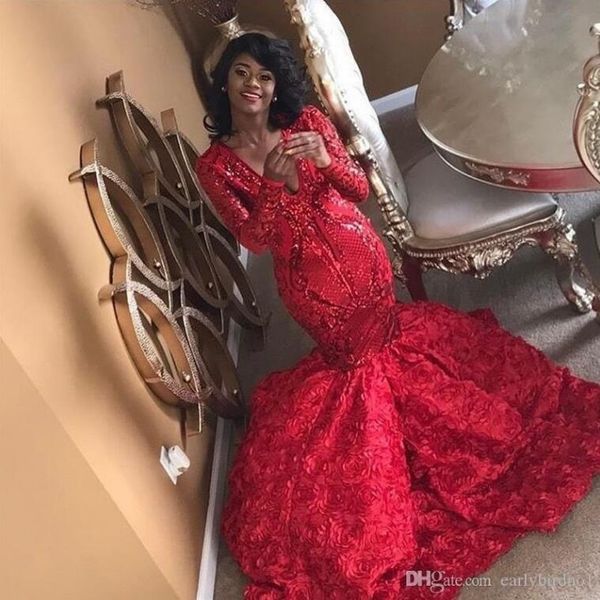 african black girls red mermaid long prom dresses 2019 deep v neck long sleeves 3d flowers evening party gowns vintage custom made
african black girls red mermaid long prom dresses 2019 deep v neck long sleeves 3d flowers evening party gowns vintage custom made