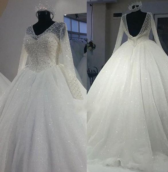gorgeous sheer long sleeve ball gown wedding dresses v neck sequins bridal gown major beaded backless robe de mariee bc0977, White
gorgeous sheer long sleeve ball gown wedding dresses v neck sequins bridal gown major beaded backless robe de mariee bc0977, White