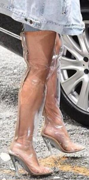 2018 new fashion women pointed toe pvc thick heel over knee boots transparent crystal high heel boots ing, Black
2018 new fashion women pointed toe pvc thick heel over knee boots transparent crystal high heel boots ing, Black