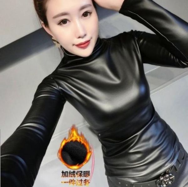 women's sweaters 2021 fashion autumn women pu leather shirts turtleneck long sleeve slim casual blouse plus siz 4xl lm78, White;black
women's sweaters 2021 fashion autumn women pu leather shirts turtleneck long sleeve slim casual blouse plus siz 4xl lm78, White;black