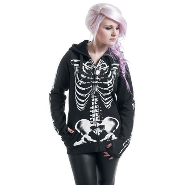 plus size women gothic punk hoodie sweatshirt print skull skeleton bone frame long sleeve hoodie zipper halloween costume coat, Black
plus size women gothic punk hoodie sweatshirt print skull skeleton bone frame long sleeve hoodie zipper halloween costume coat, Black