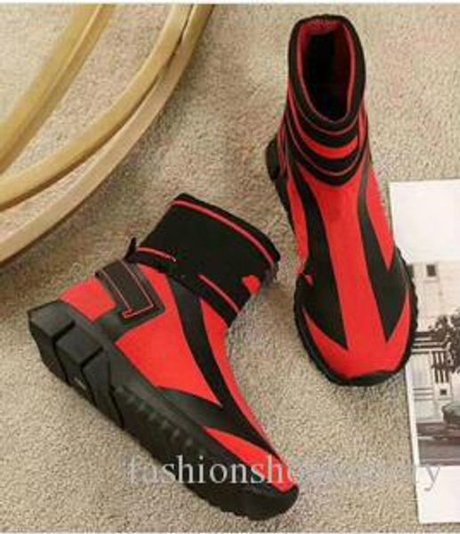 men's and women's high-socks sports shoes, elastic knit training boots with thick heel color red, blue and black with box size 35
men's and women's high-socks sports shoes, elastic knit training boots with thick heel color red, blue and black with box size 35