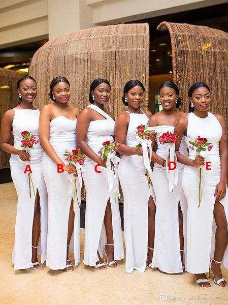 nigerian african mermaid bridesmaid dresses long halter neck ruched side split wedding guest dress maid of honor gowns robes de demoiselle, White;pink
nigerian african mermaid bridesmaid dresses long halter neck ruched side split wedding guest dress maid of honor gowns robes de demoiselle, White;pink